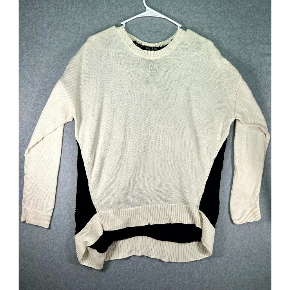 Lauren Ralph Lauren Sweater Women M Cream Knitted Crew Neck Long Sleeve Pullover